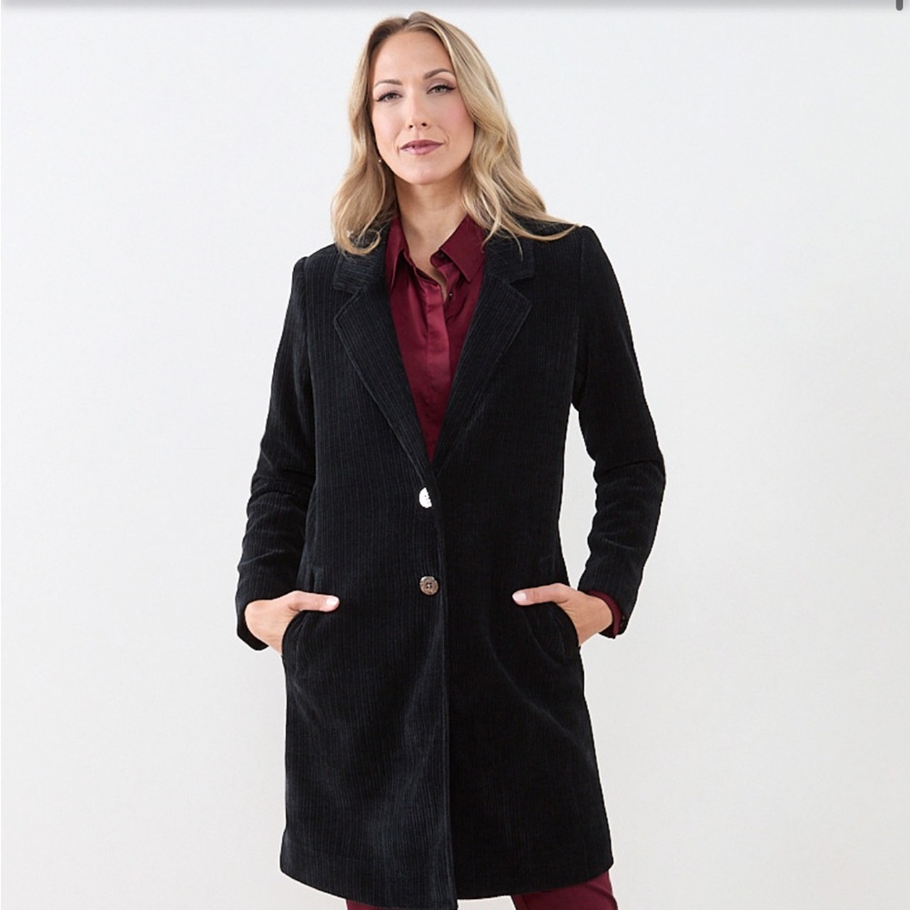 Women's Luxe Black Corduroy Top Coat